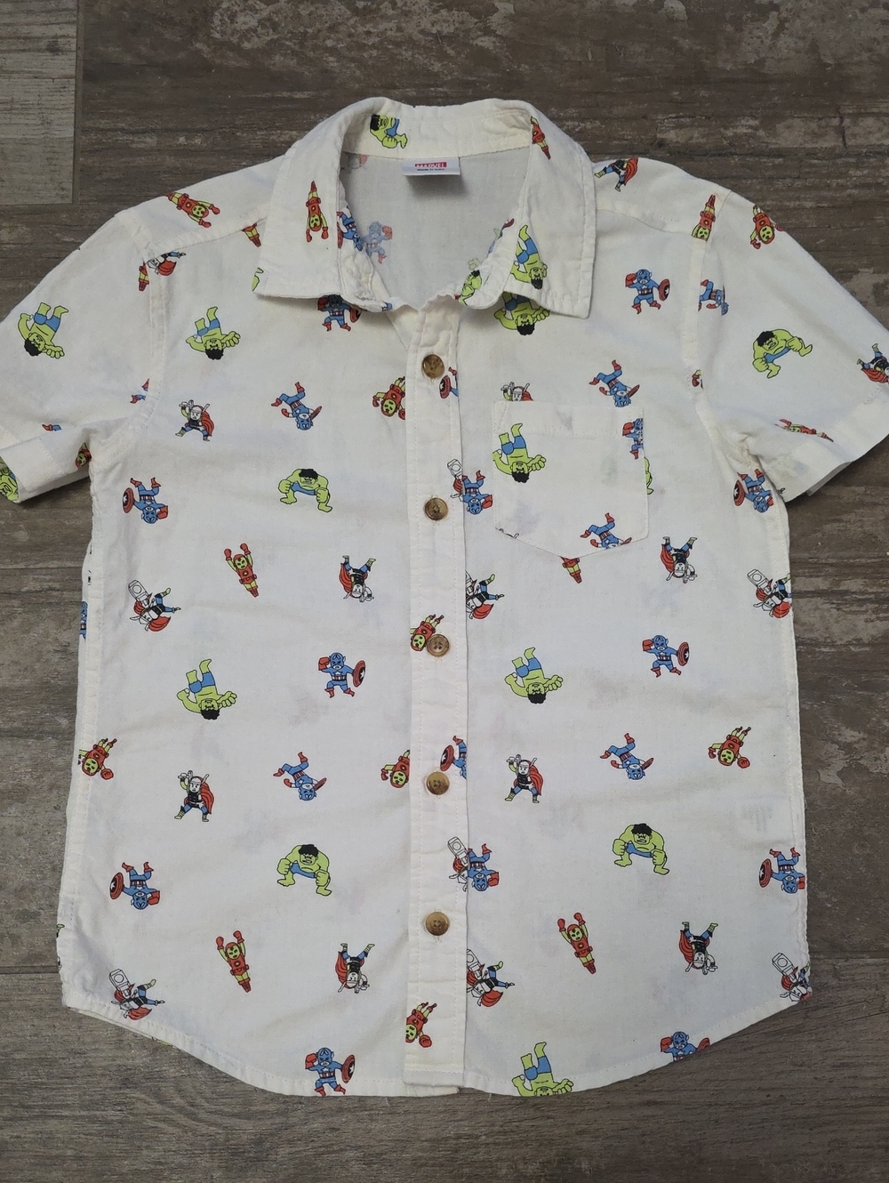 Marvel White Short-Sleeve Shirt with Multicolor Superhero Print